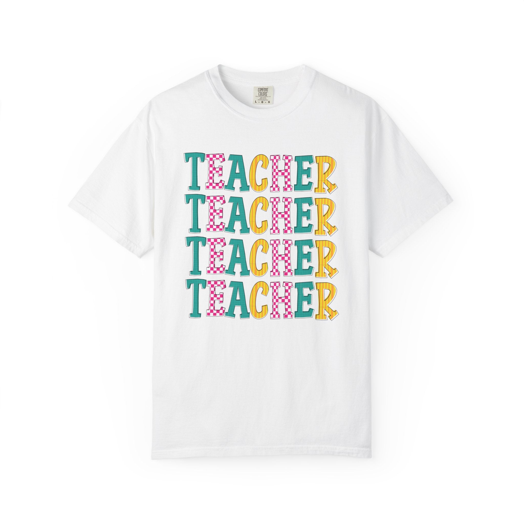 Teacher Repeat Pattern T-Shirt — Colorful Back-to-School Gift