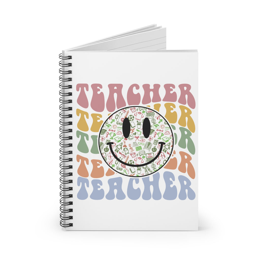 Teacher Smiley Spiral Notebook — Retro Colorful ‘Teacher’ Design, Lined Journal for Educators