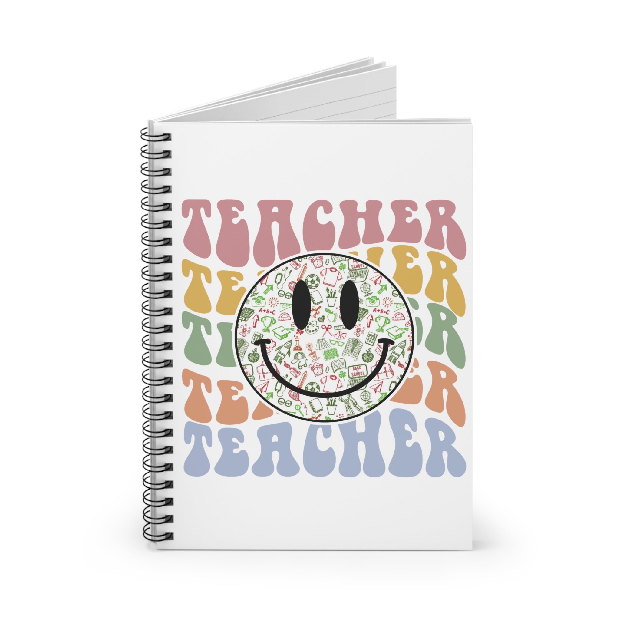 Teacher Smiley Spiral Notebook — Retro Colorful ‘Teacher’ Design, Lined Journal for Educators