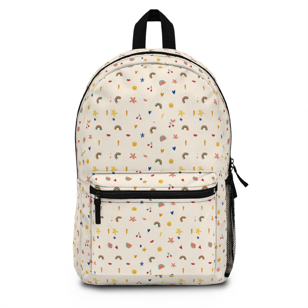 Cute Mini Stars & Rainbows Backpack — Kids’ Cream Patterned School Bag