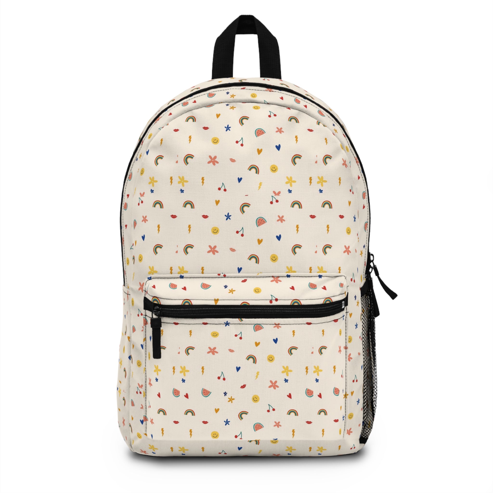 Cute Mini Stars & Rainbows Backpack — Kids’ Cream Patterned School Bag