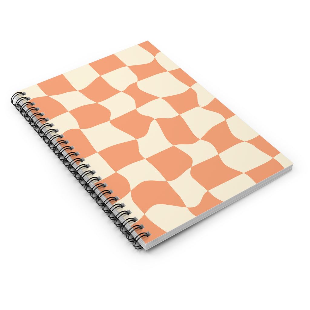 Retro Peach Checker Spiral Notebook — Ruled Lined Journal for Notes & School