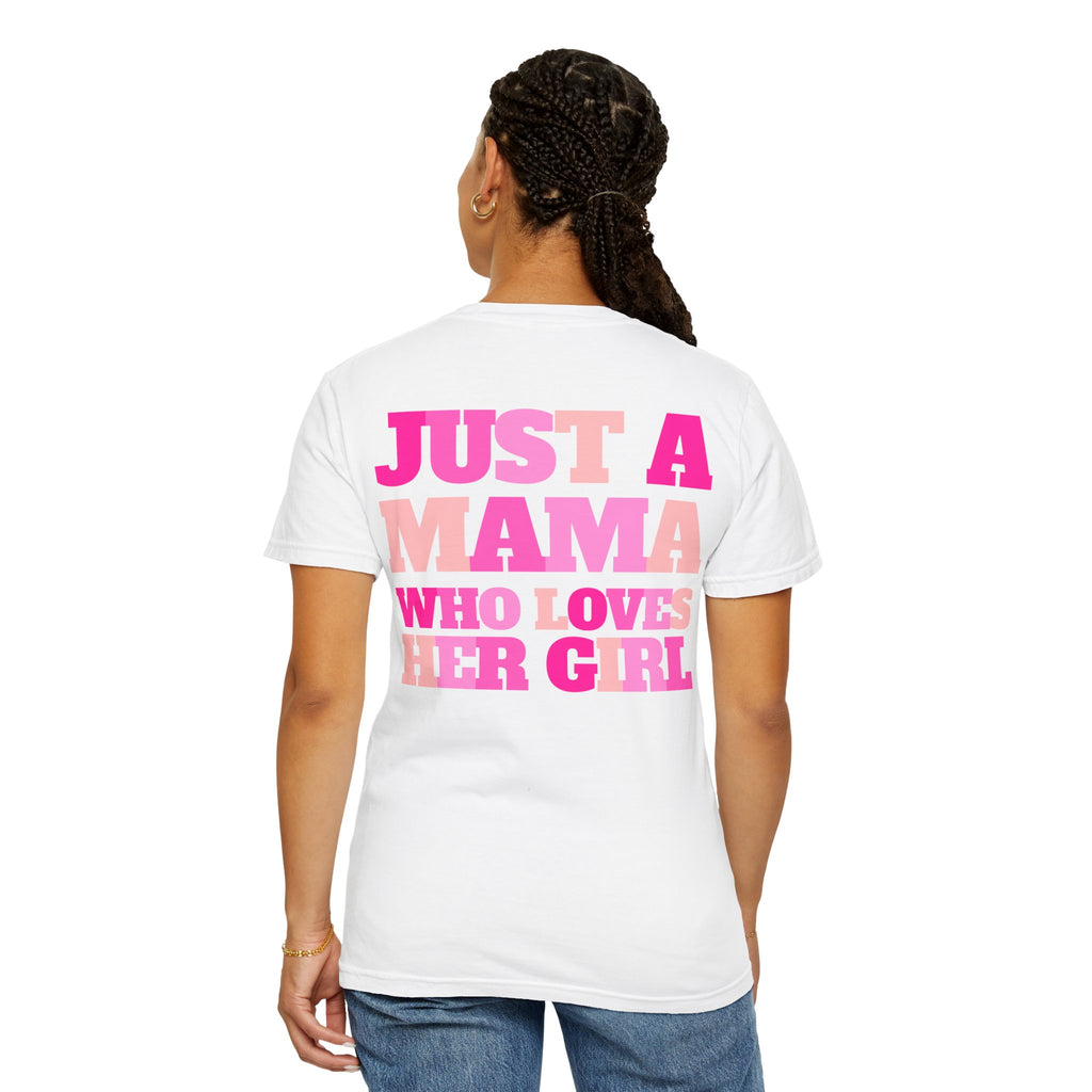 T‑Shirt — "Just a Mama Who Loves Her Girl" Pink Checker Smiley Tee