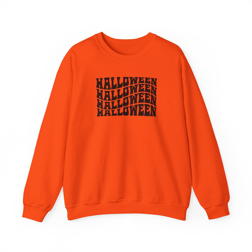 Halloween Repeat Crewneck Sweatshirt — Retro Stacked "Halloween" Graphic
