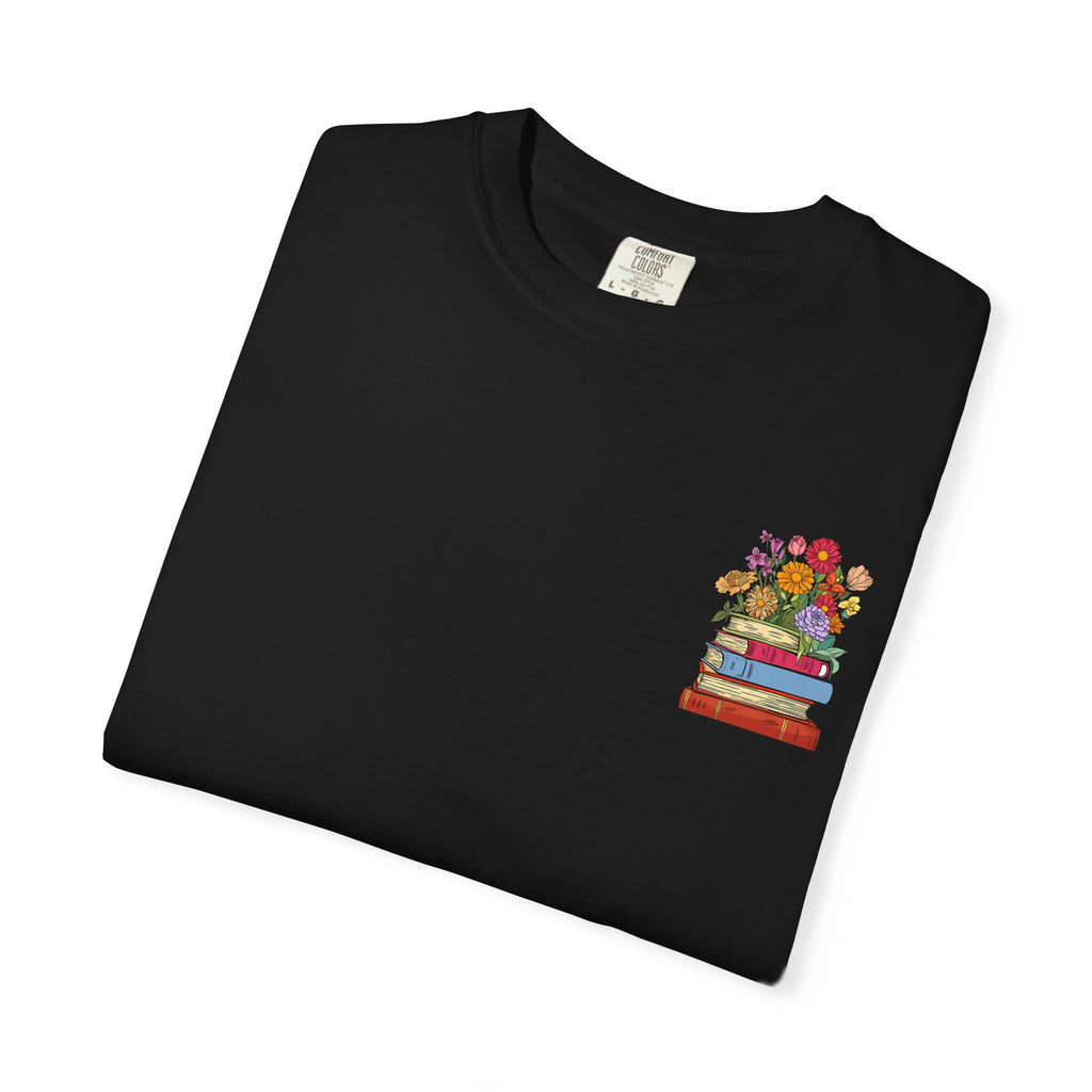 Reading Cozy T-Shirt — Floral Stack of Books Design