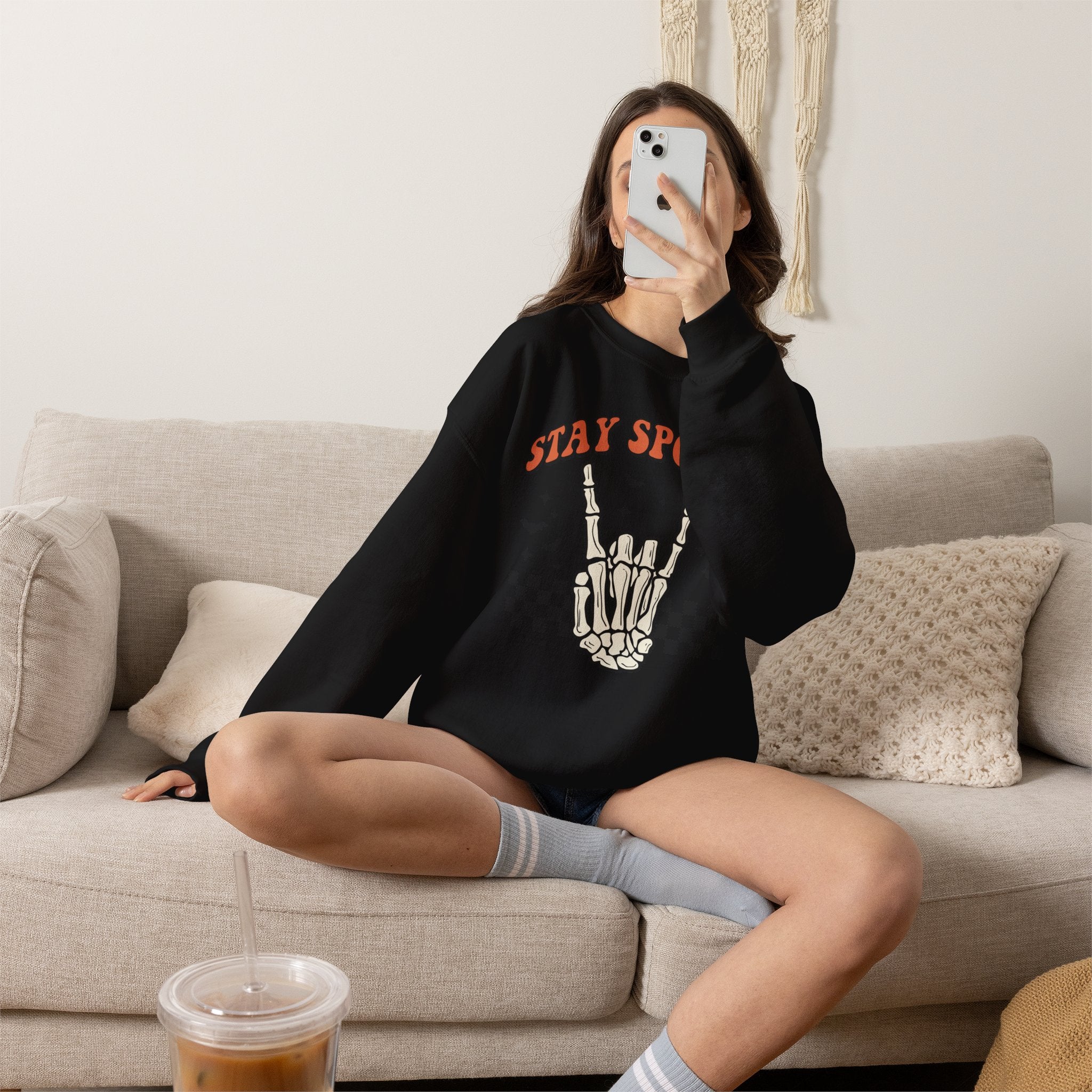 Stay Spooky Sweatshirt — Skeleton Hand Graphic Crewneck