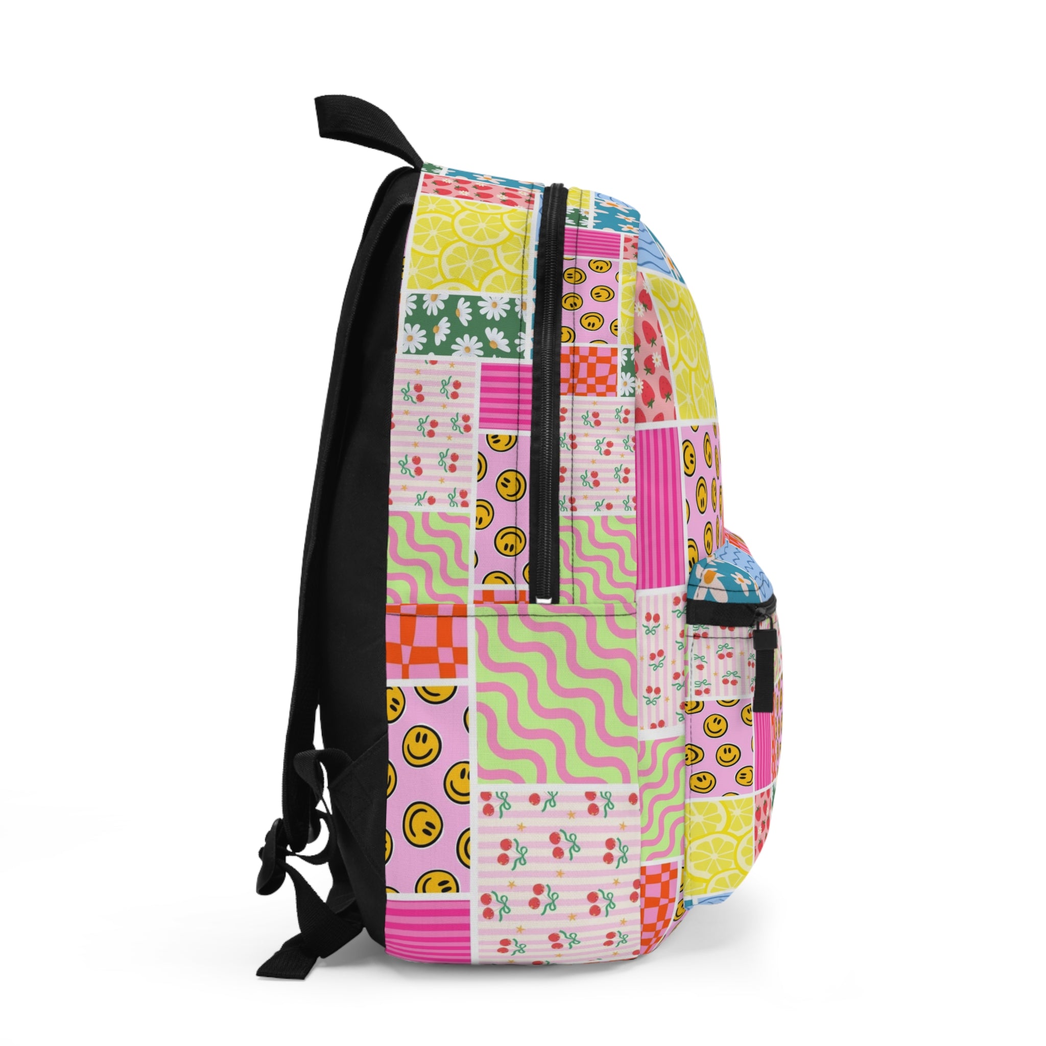 Patchwork Smiley Lemon Backpack — Cute Colorful Kids School Bag