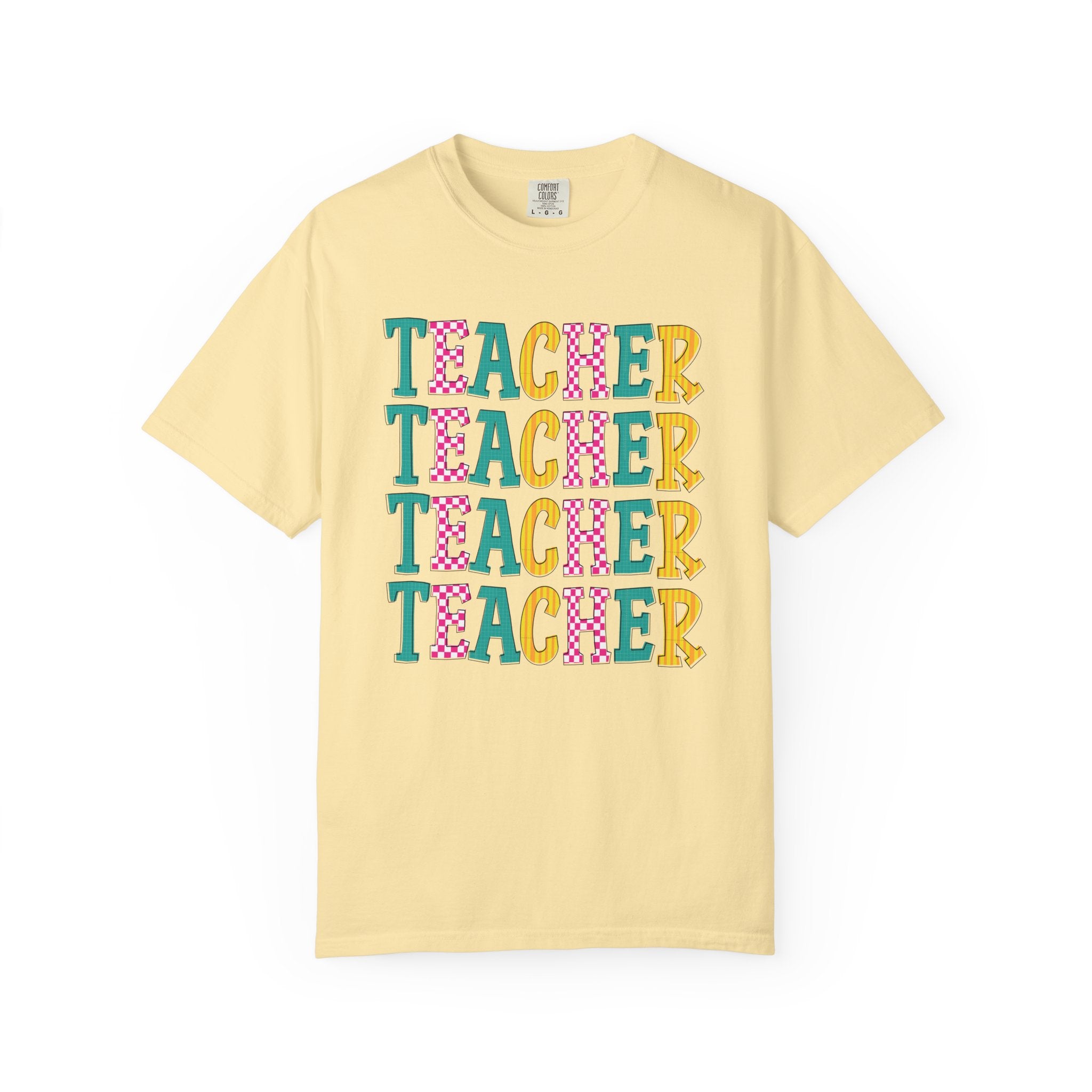 Teacher Repeat Pattern T-Shirt — Colorful Back-to-School Gift