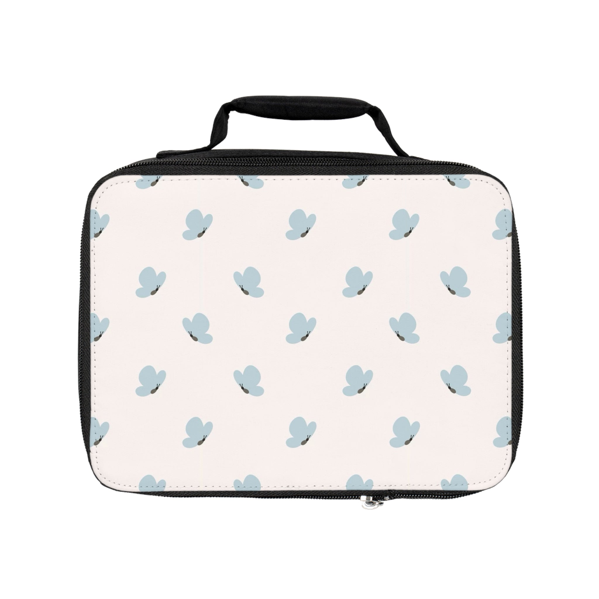 Butterfly Pattern Lunch Bag — Cute Pastel Blue Floral Insulated Kids & Adult Bento Tote