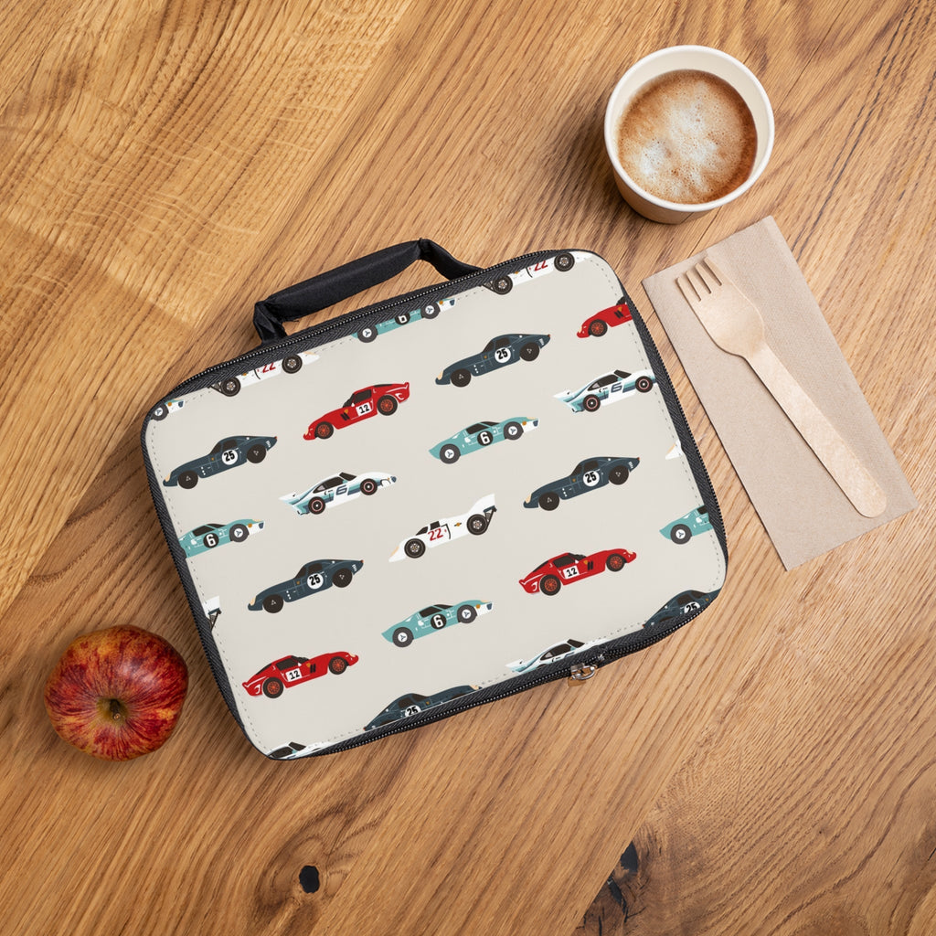 Vintage Race Car Lunch Bag – Retro Sportscar Pattern for Kids & Adults