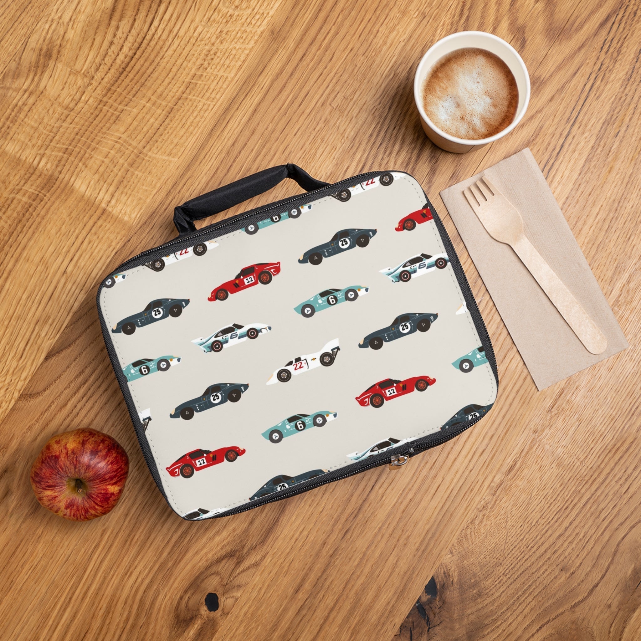 Vintage Race Car Lunch Bag – Retro Sportscar Pattern for Kids & Adults