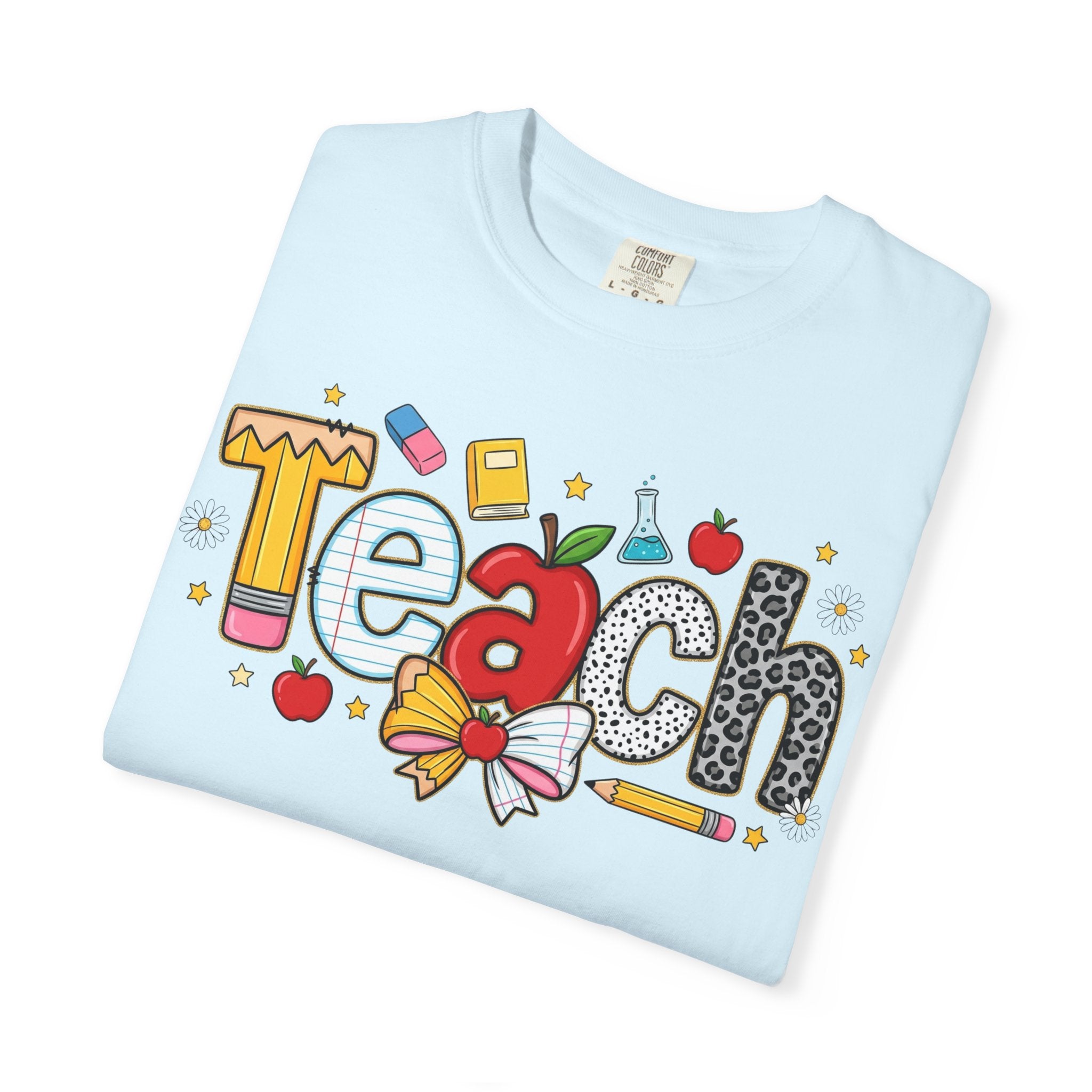 Teach Graphic T-Shirt — Cute School Teacher Gift (Apple, Pencil & Bow Design)