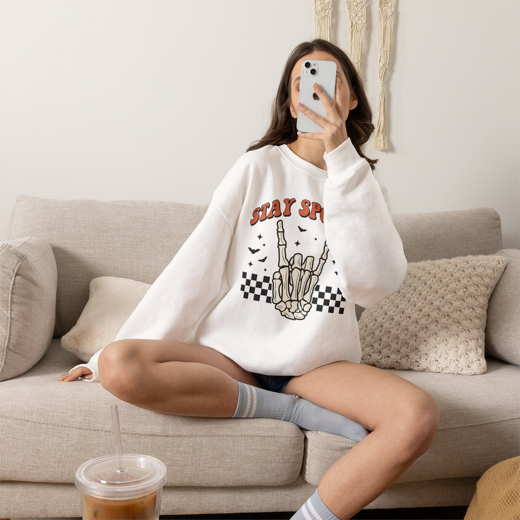 Stay Spooky Sweatshirt — Skeleton Hand Graphic Crewneck