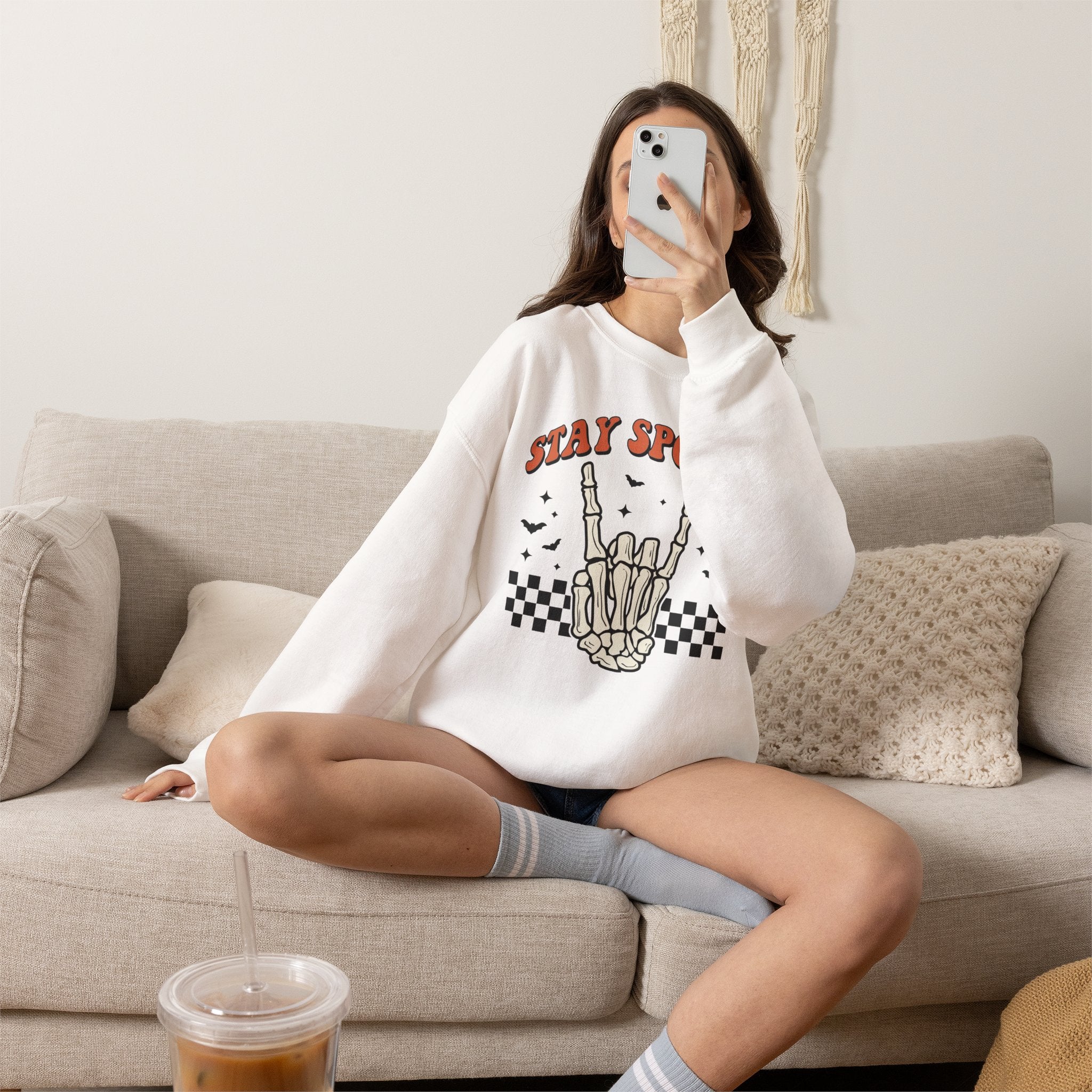 Stay Spooky Sweatshirt — Skeleton Hand Graphic Crewneck