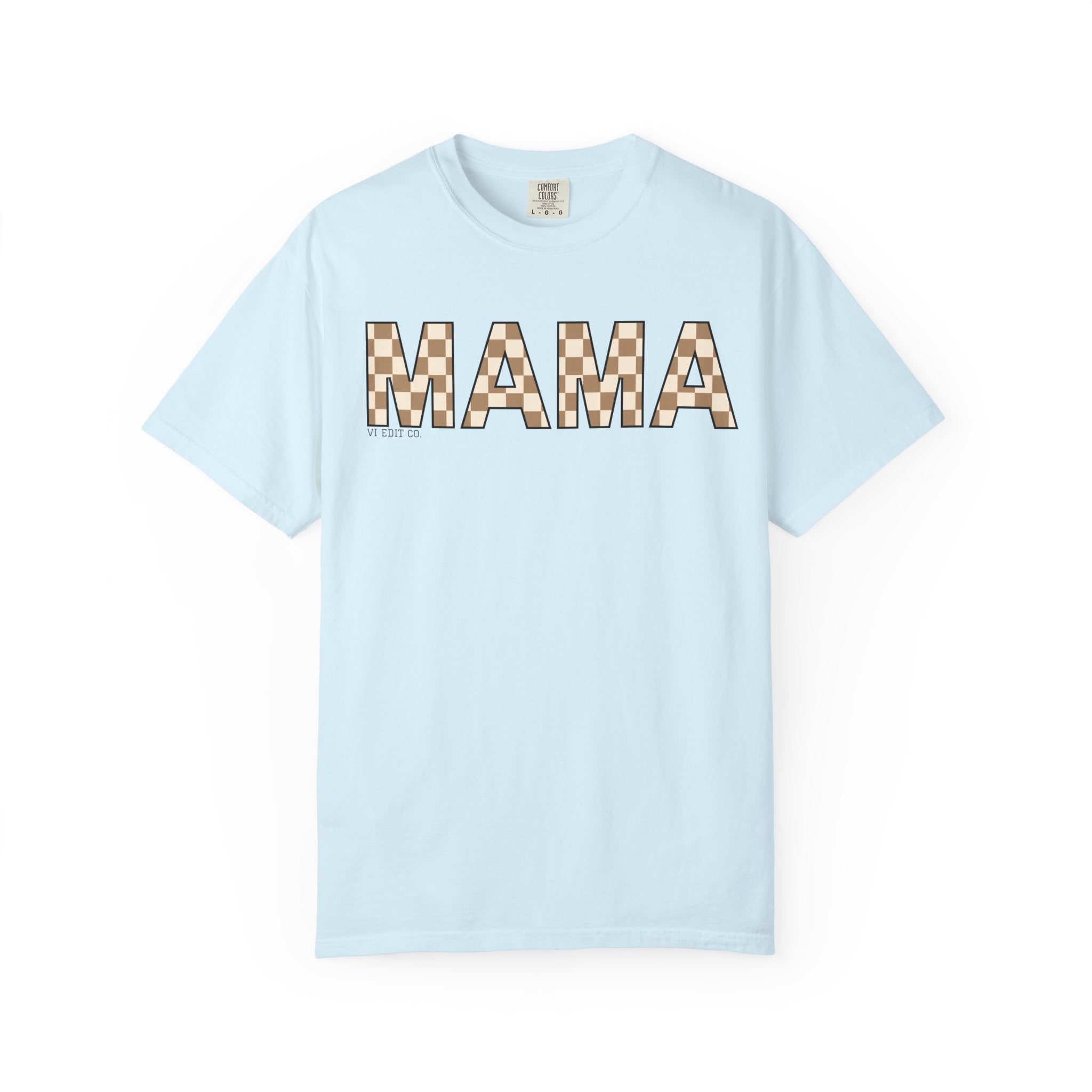 Mama Checkerboard T-Shirt | Mom Typography Tee, Neutral Plaid Letters