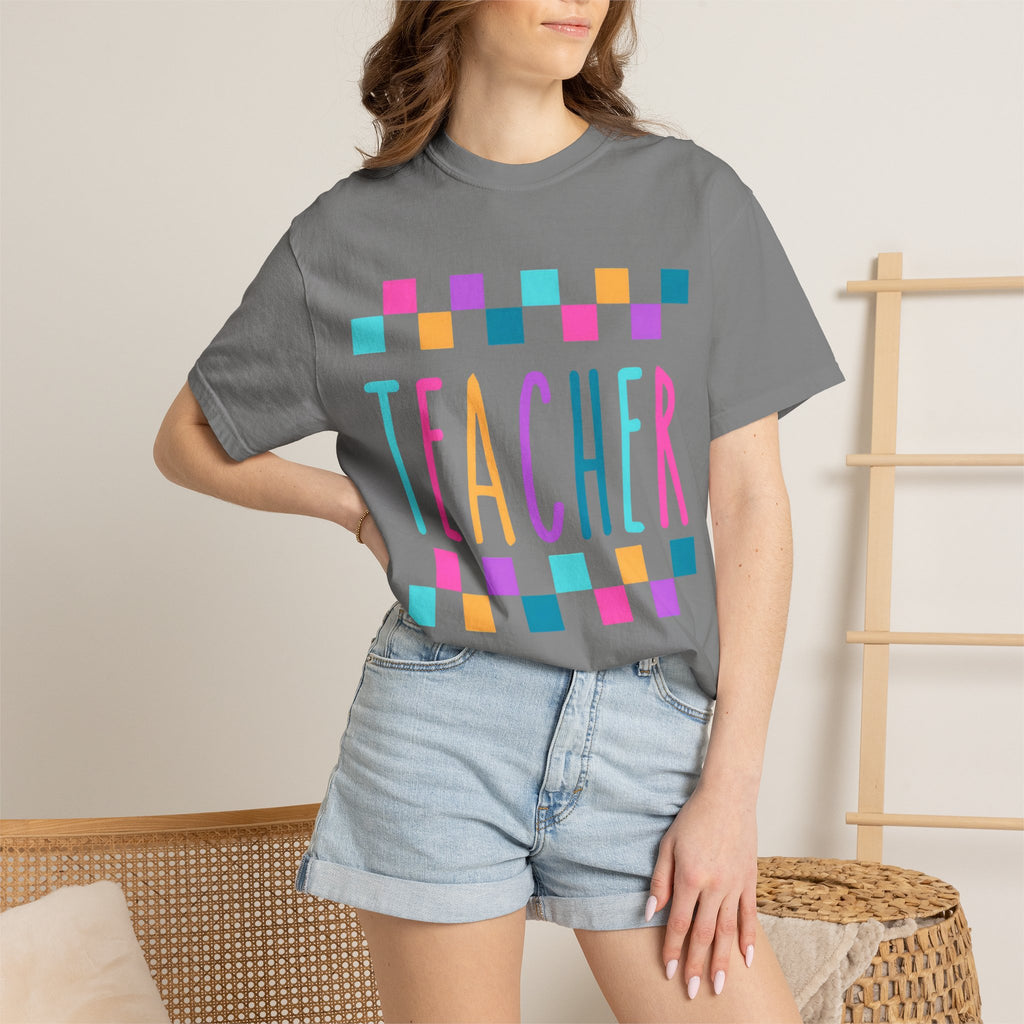 Colorful Checker 'Teacher' T-Shirt | Teacher Tee, School Staff Shirt