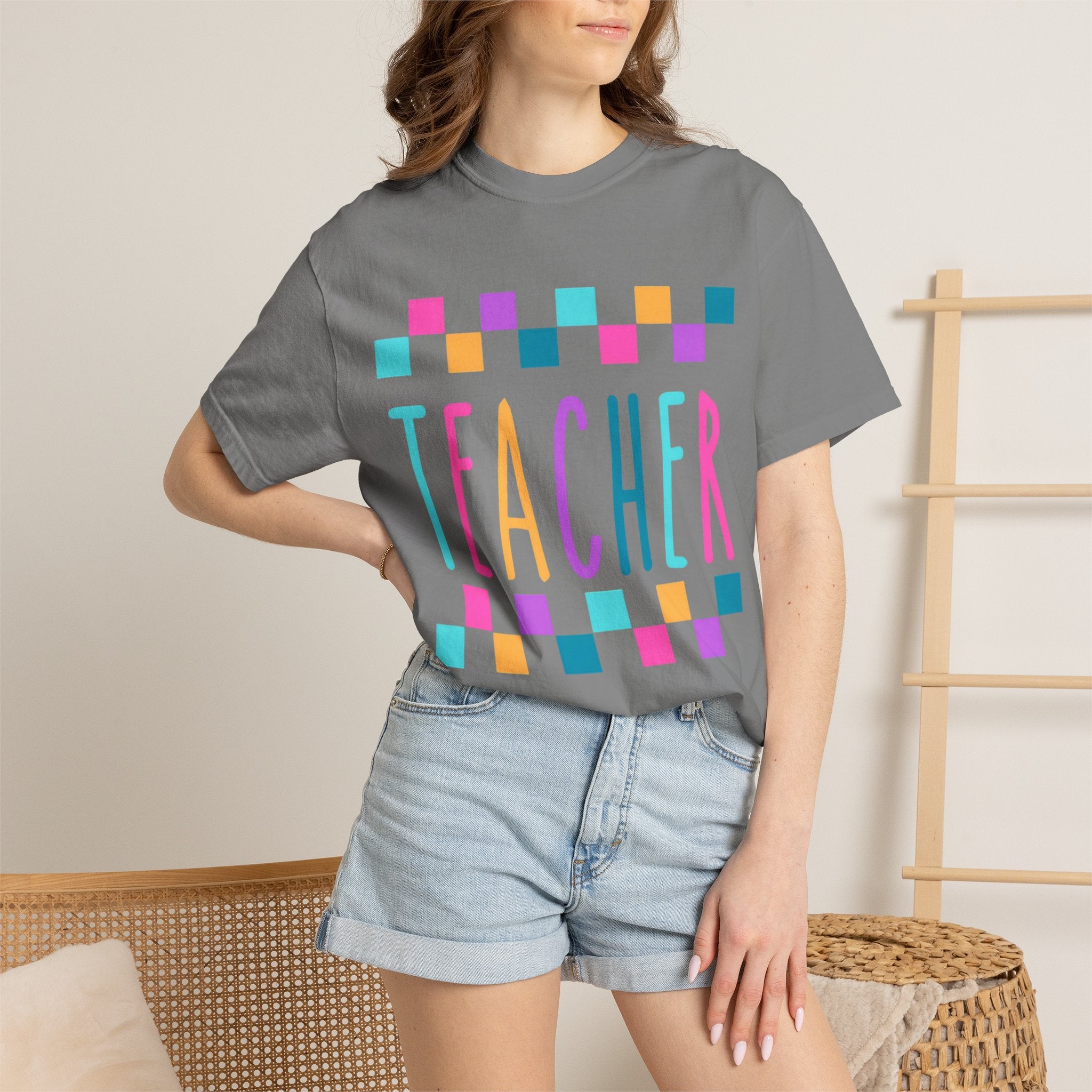 Colorful Checker 'Teacher' T-Shirt | Teacher Tee, School Staff Shirt