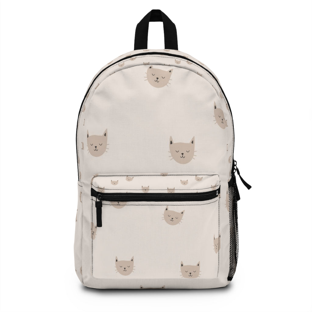 Cute Beige Cat Pattern Backpack – Minimal Kawaii School & Everyday Bag