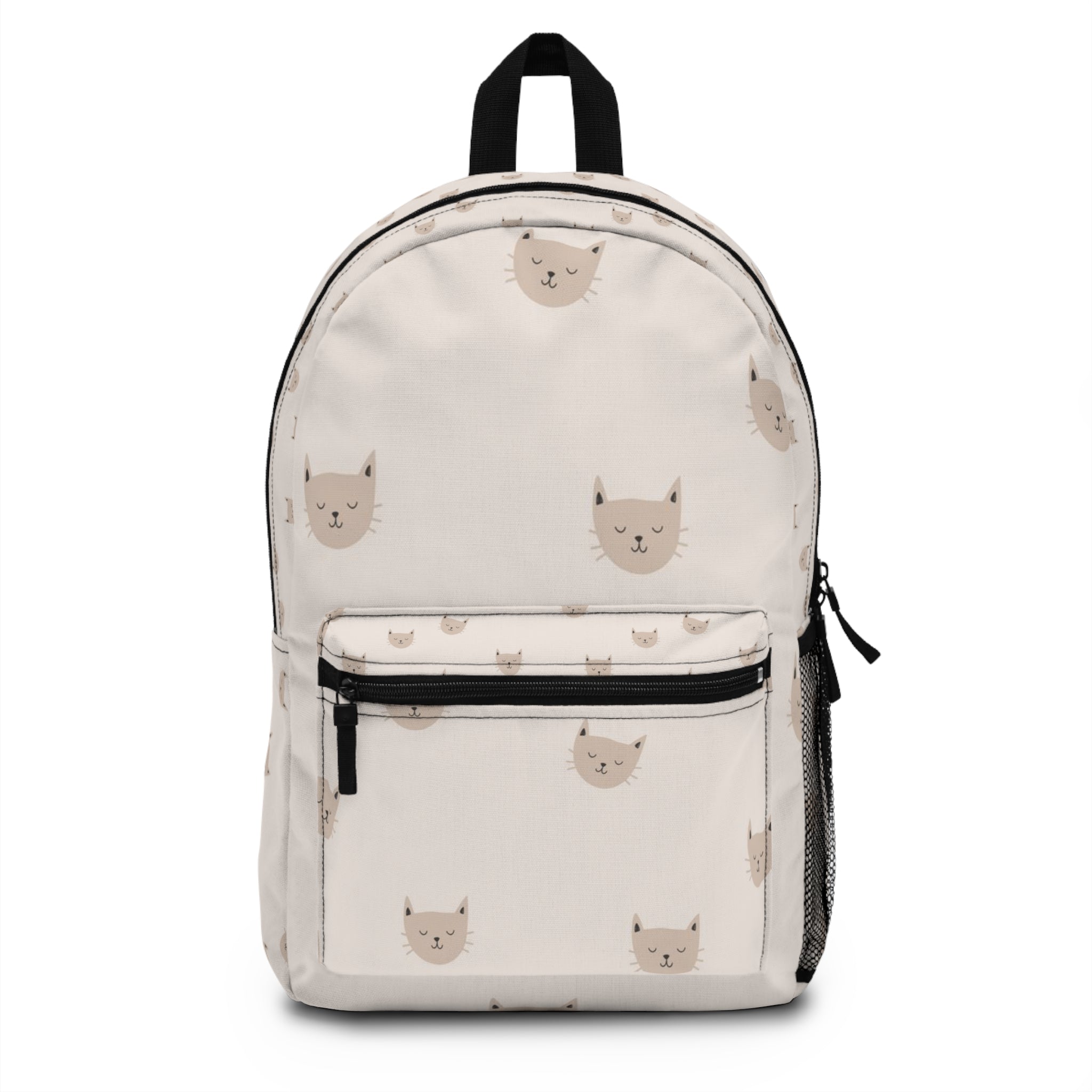 Cute Beige Cat Pattern Backpack – Minimal Kawaii School & Everyday Bag