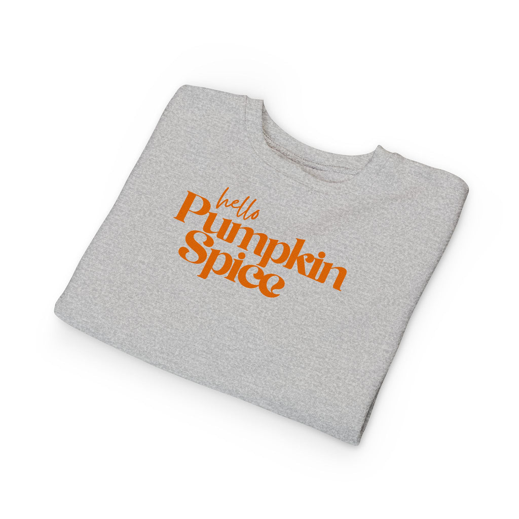 Toddler Sweatshirt - "Hello Pumpkin Spice" Fall Crewneck (Autumn Kids Sweater)