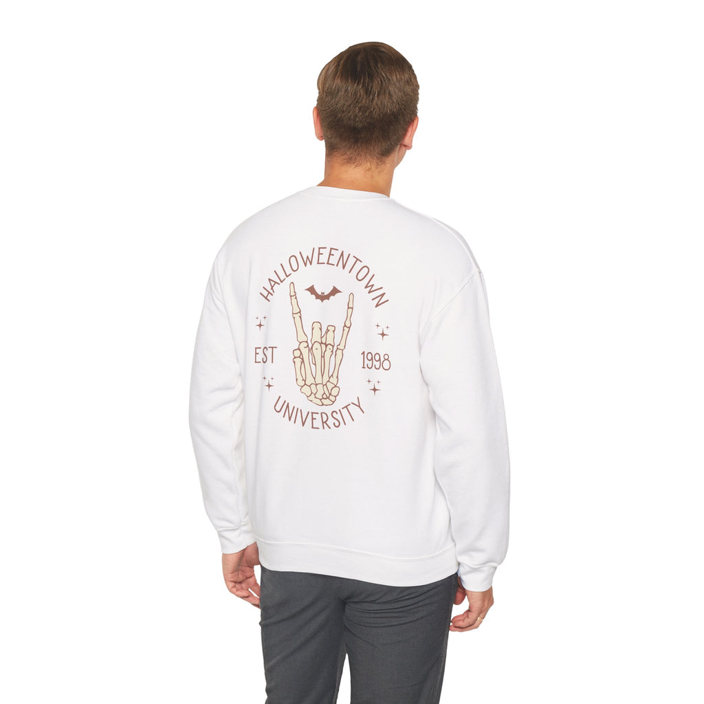 Halloweentown University Crewneck Sweatshirt — Skeleton Hand Rock On Pullover