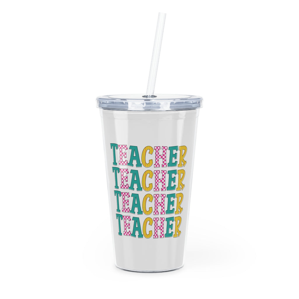 Teacher Tumbler with Straw — Colorful Stacked "TEACHER" Travel Cup | Gift for Teachers, Back to School