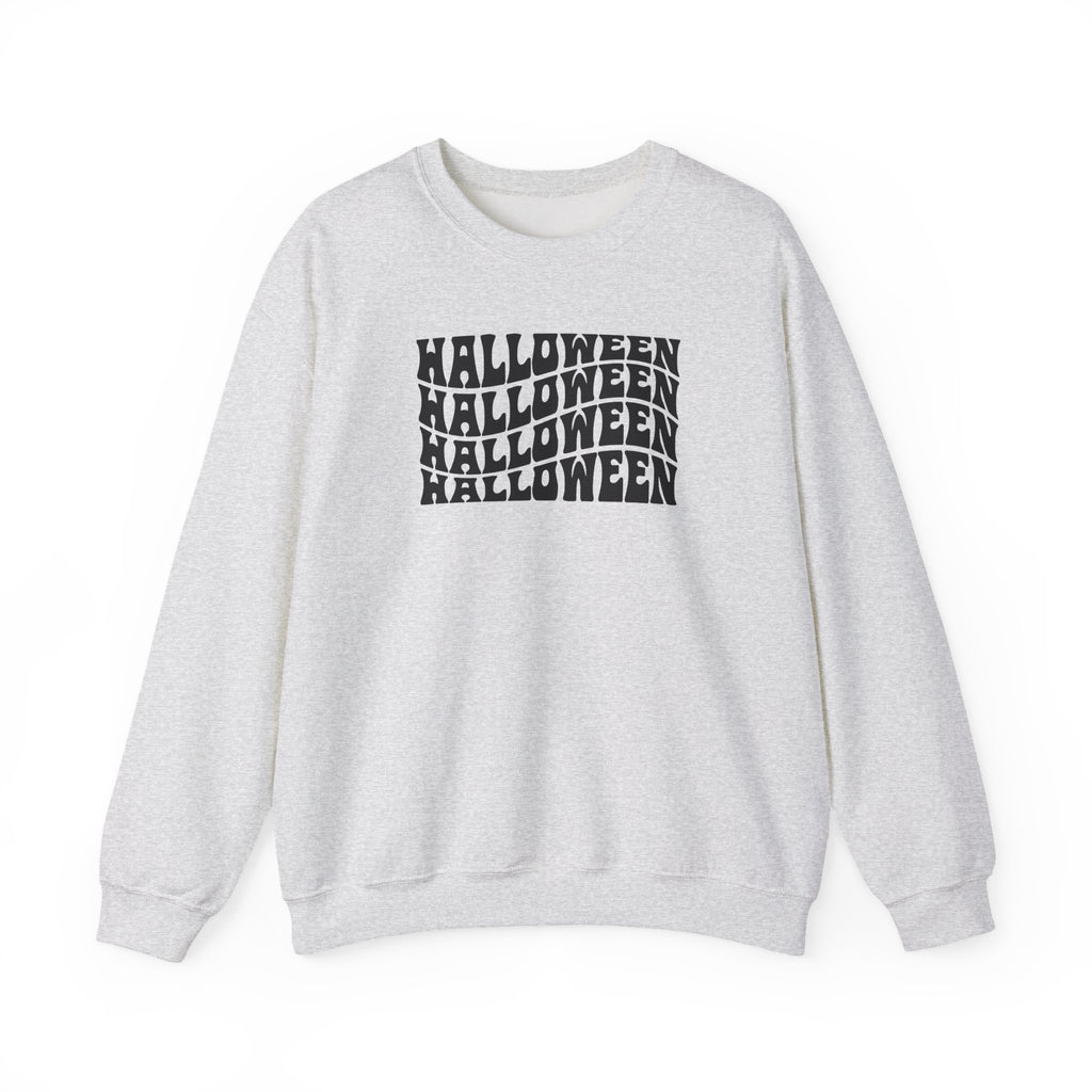Halloween Repeat Crewneck Sweatshirt — Retro Stacked "Halloween" Graphic