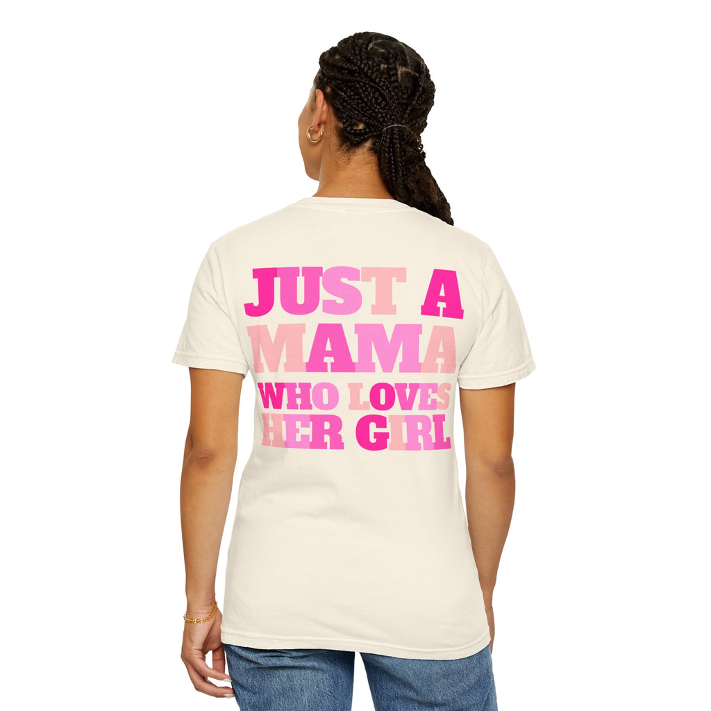 T‑Shirt — "Just a Mama Who Loves Her Girl" Pink Checker Smiley Tee
