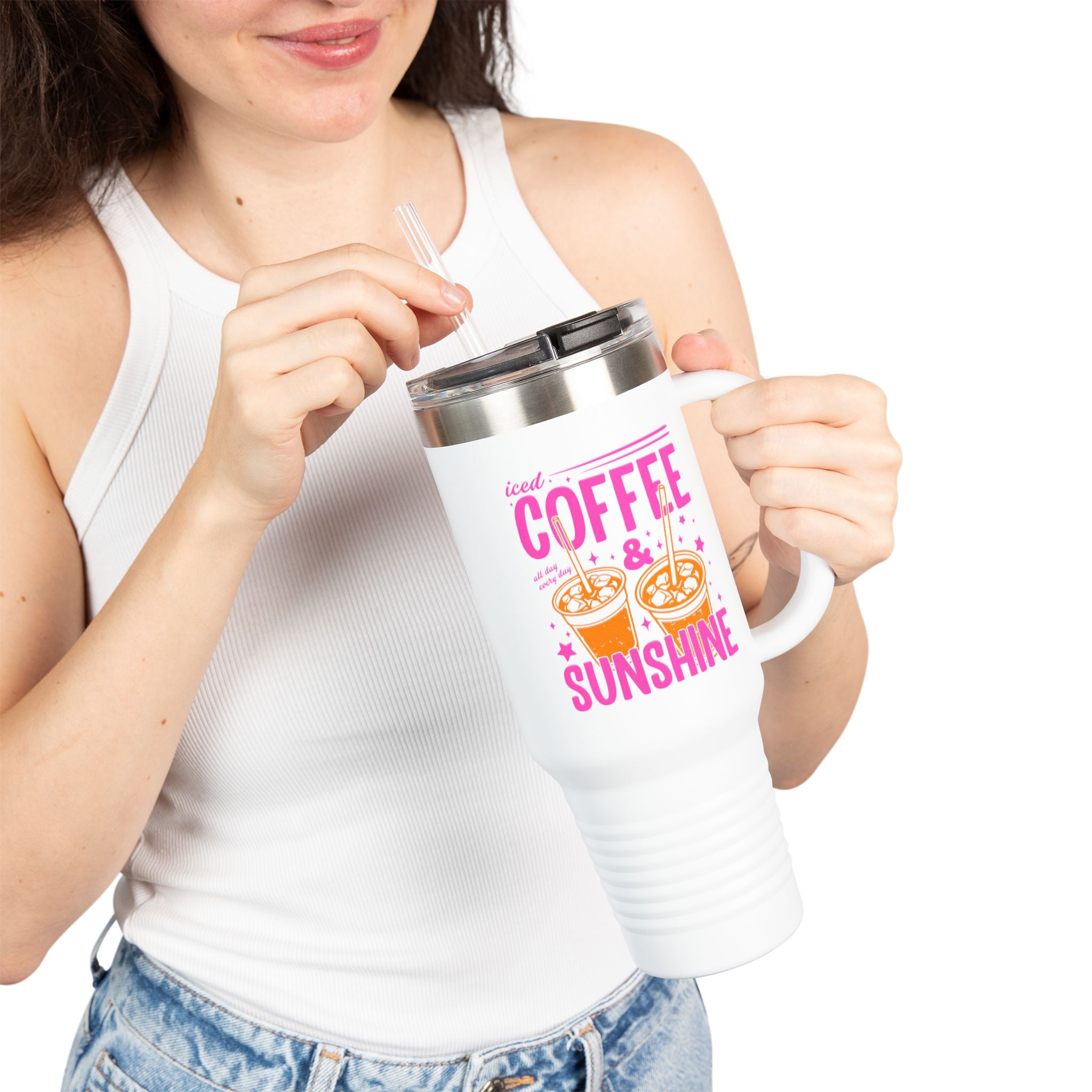 40oz Insulated Travel Mug - "Coffee & Sunshine" Tropical Iced Latte Tumbler