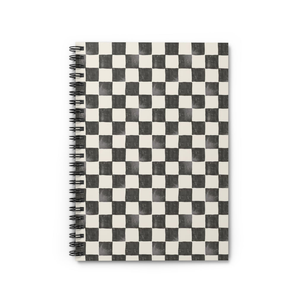 Checkered Spiral Notebook — Black & White Retro Grid Ruled Journal