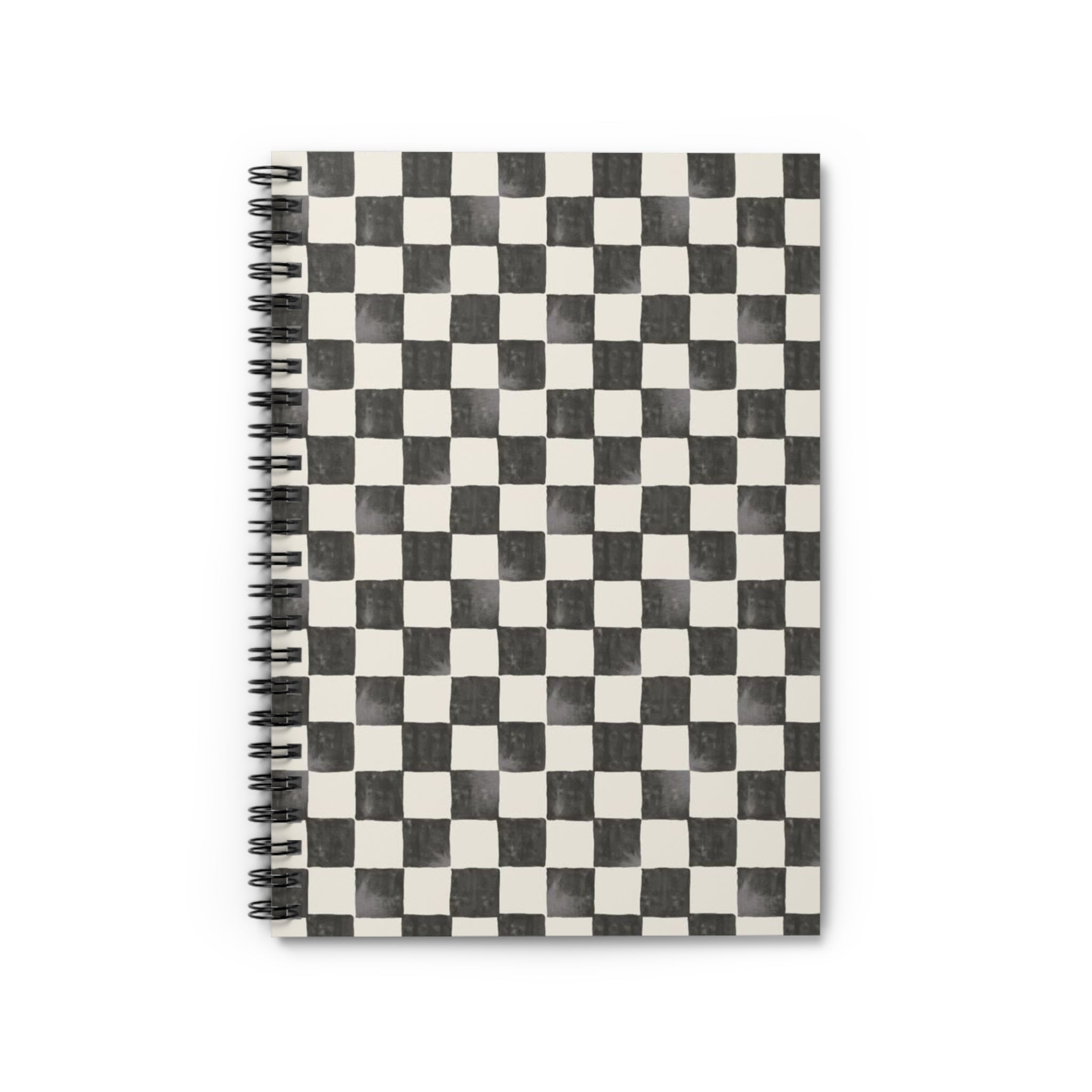 Checkered Spiral Notebook — Black & White Retro Grid Ruled Journal