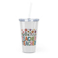 Teacher Tumbler with Floral Design – Double-Wall Straw Cup