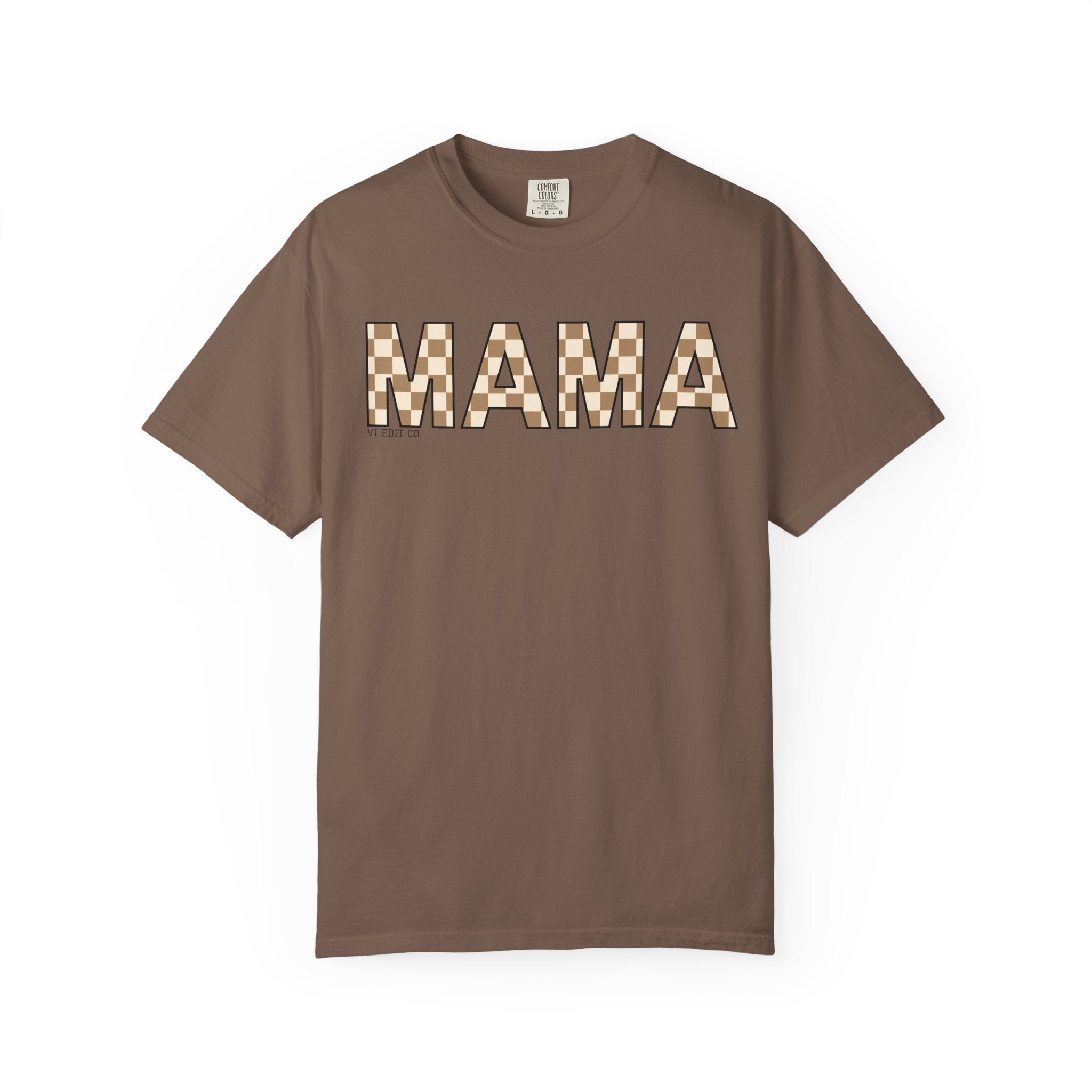 Mama Checkerboard T-Shirt | Mom Typography Tee, Neutral Plaid Letters