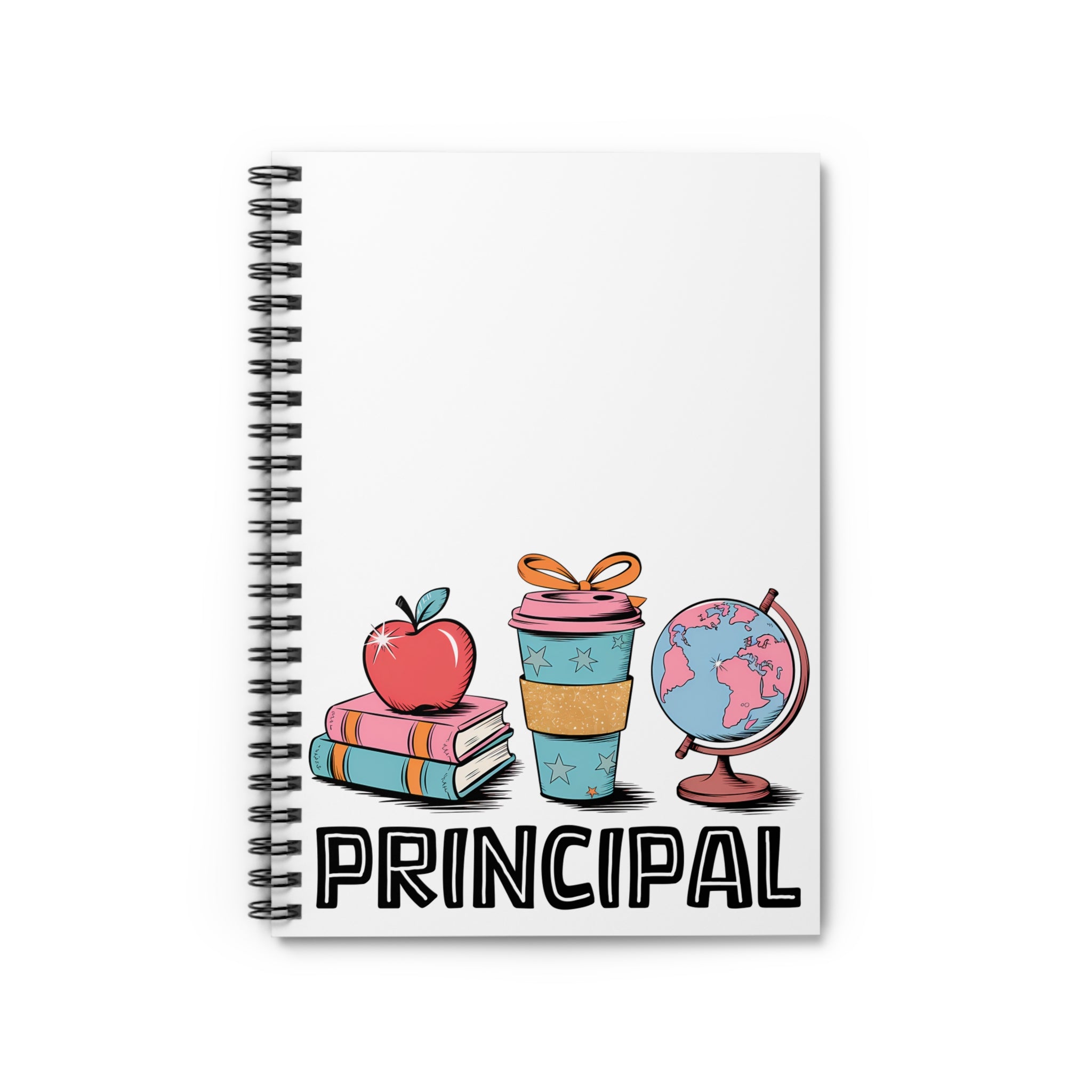 Principal Appreciation Spiral Notebook — Cute School Icons (Apple, Books, Coffee, Globe)