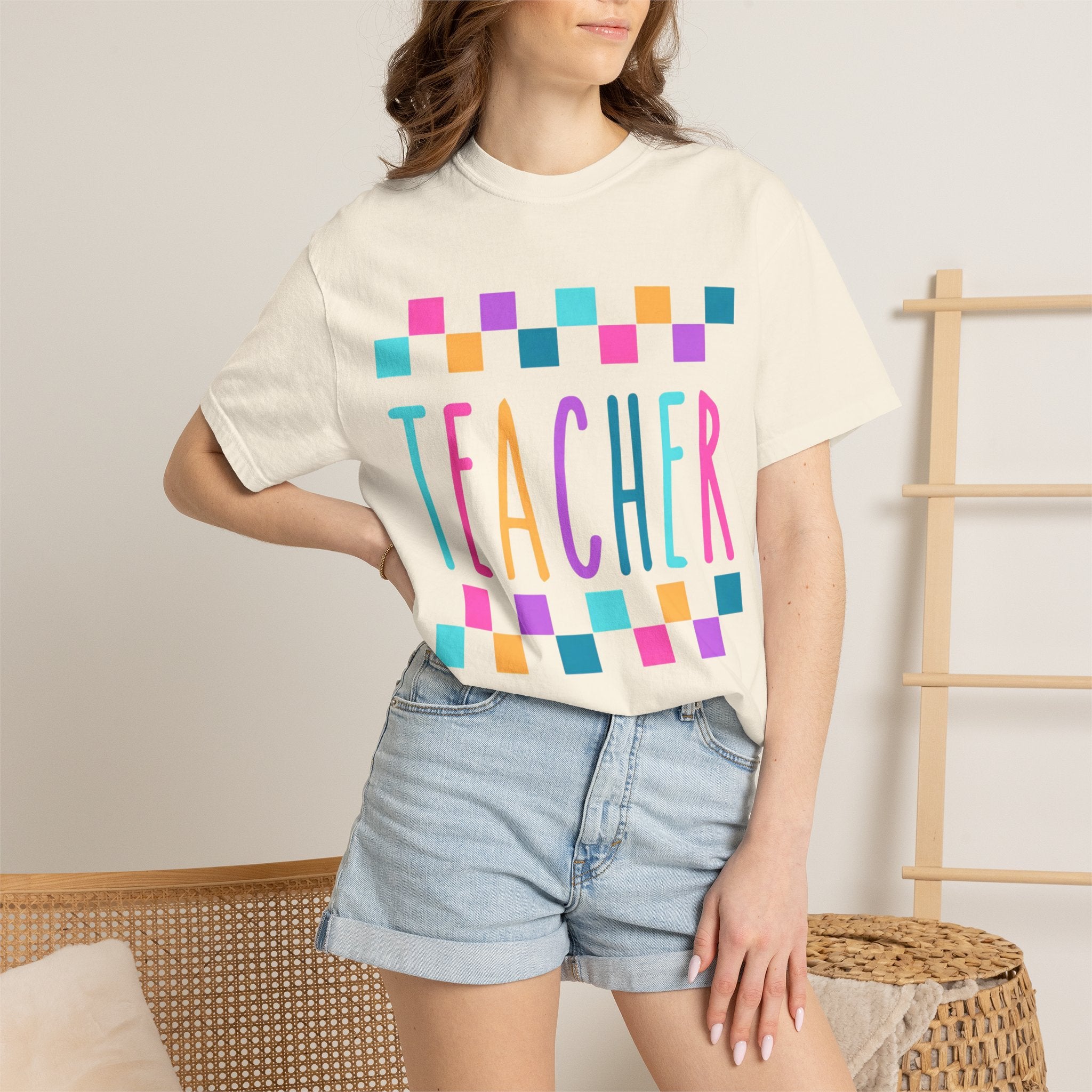 Colorful Checker 'Teacher' T-Shirt | Teacher Tee, School Staff Shirt
