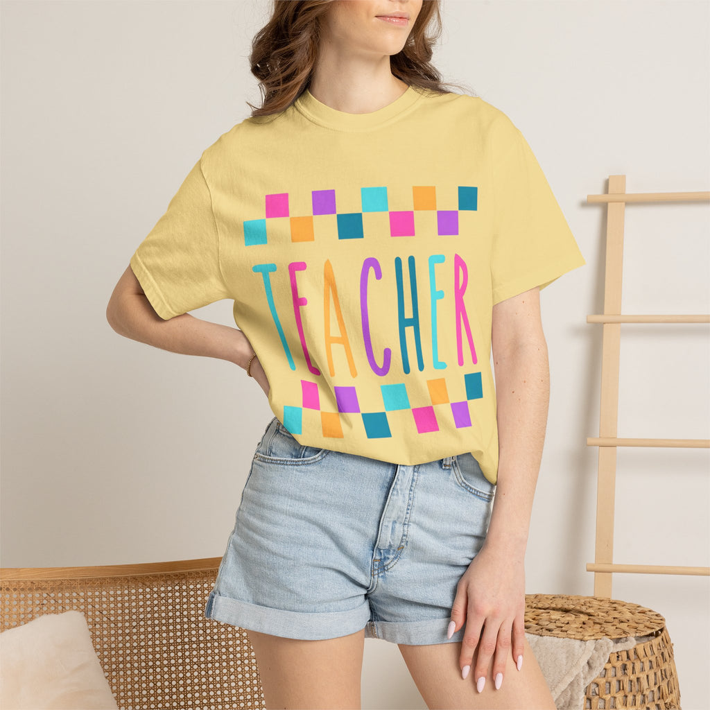 Colorful Checker 'Teacher' T-Shirt | Teacher Tee, School Staff Shirt