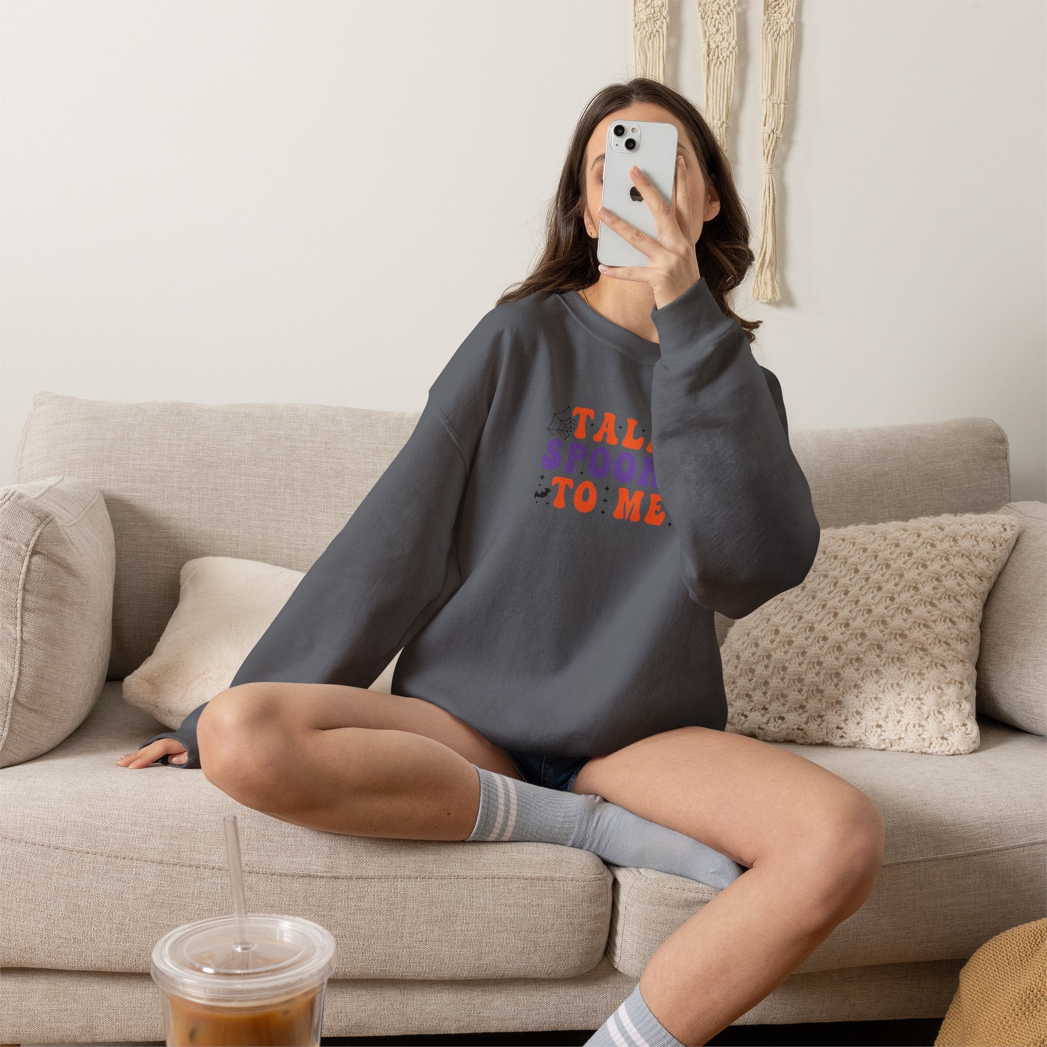 Talk Spooky To Me Crewneck Sweatshirt — Halloween Graphic Pullover