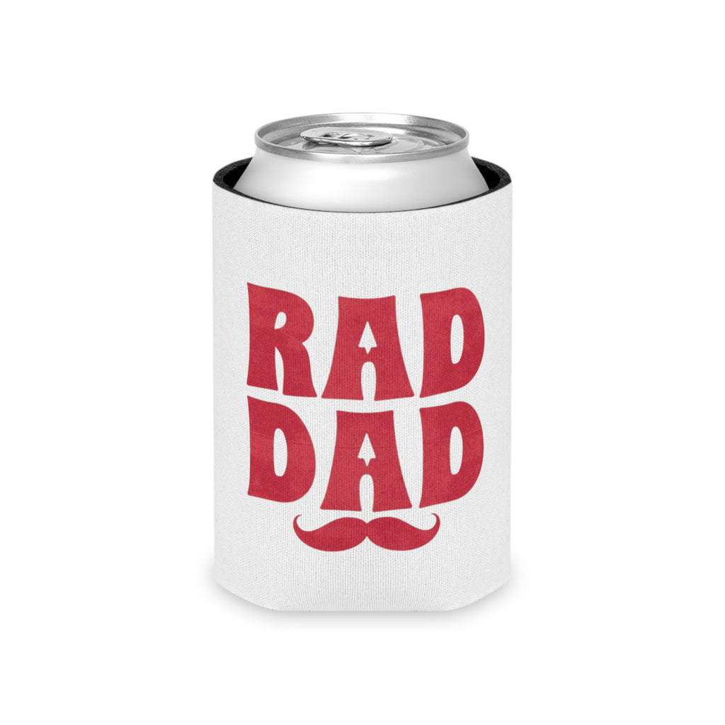 Can Cooler – "Rad Dad" Red Retro Mustache Beer Can Koozie | Father's Day Gift