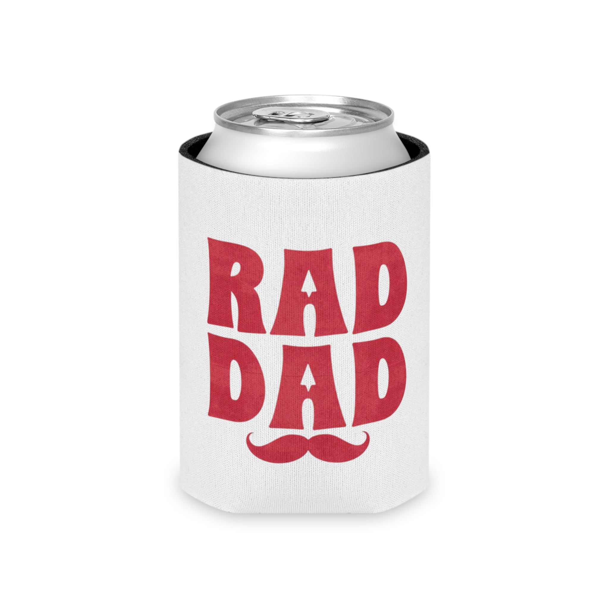 Can Cooler – "Rad Dad" Red Retro Mustache Beer Can Koozie | Father's Day Gift