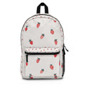 Strawberry Pattern Backpack — Cute White Fruit Print School Bag