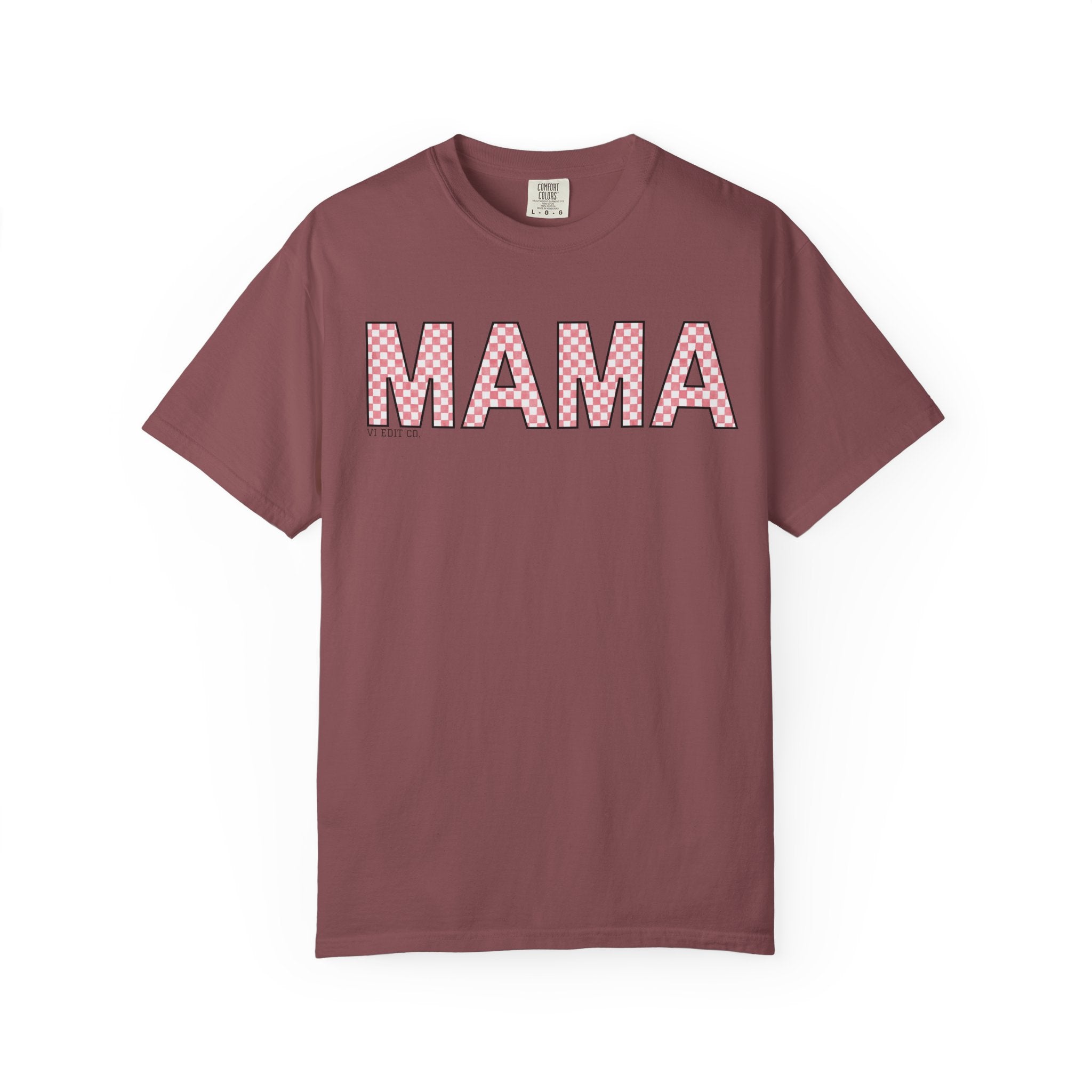 Mama Checkered Letters T-Shirt | Pink Plaid Typography Tee