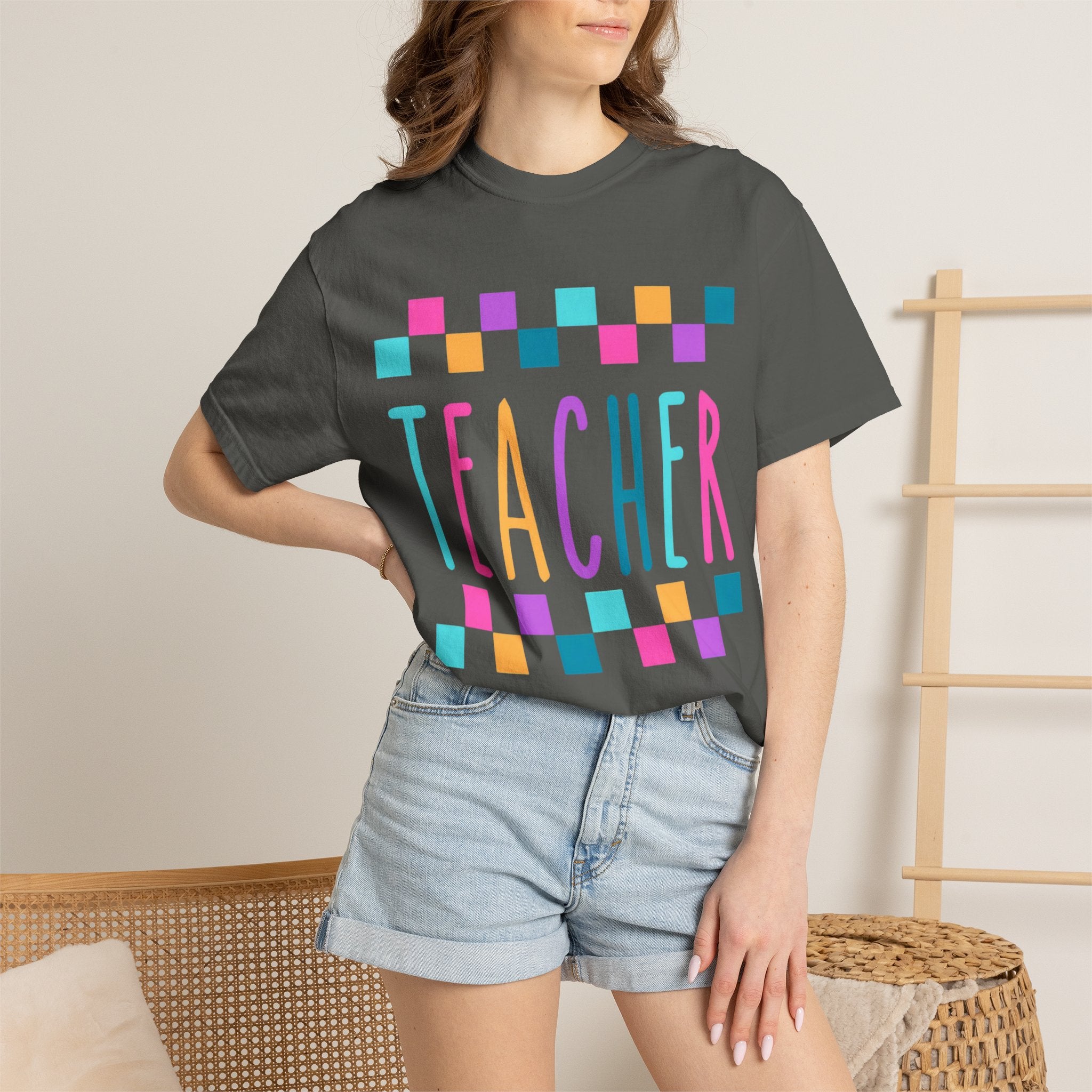 Colorful Checker 'Teacher' T-Shirt | Teacher Tee, School Staff Shirt