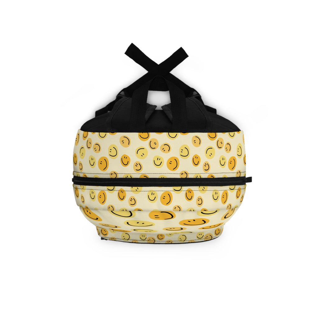 Smiley Face Pattern Backpack — Cheerful Yellow Emoji School Bag
