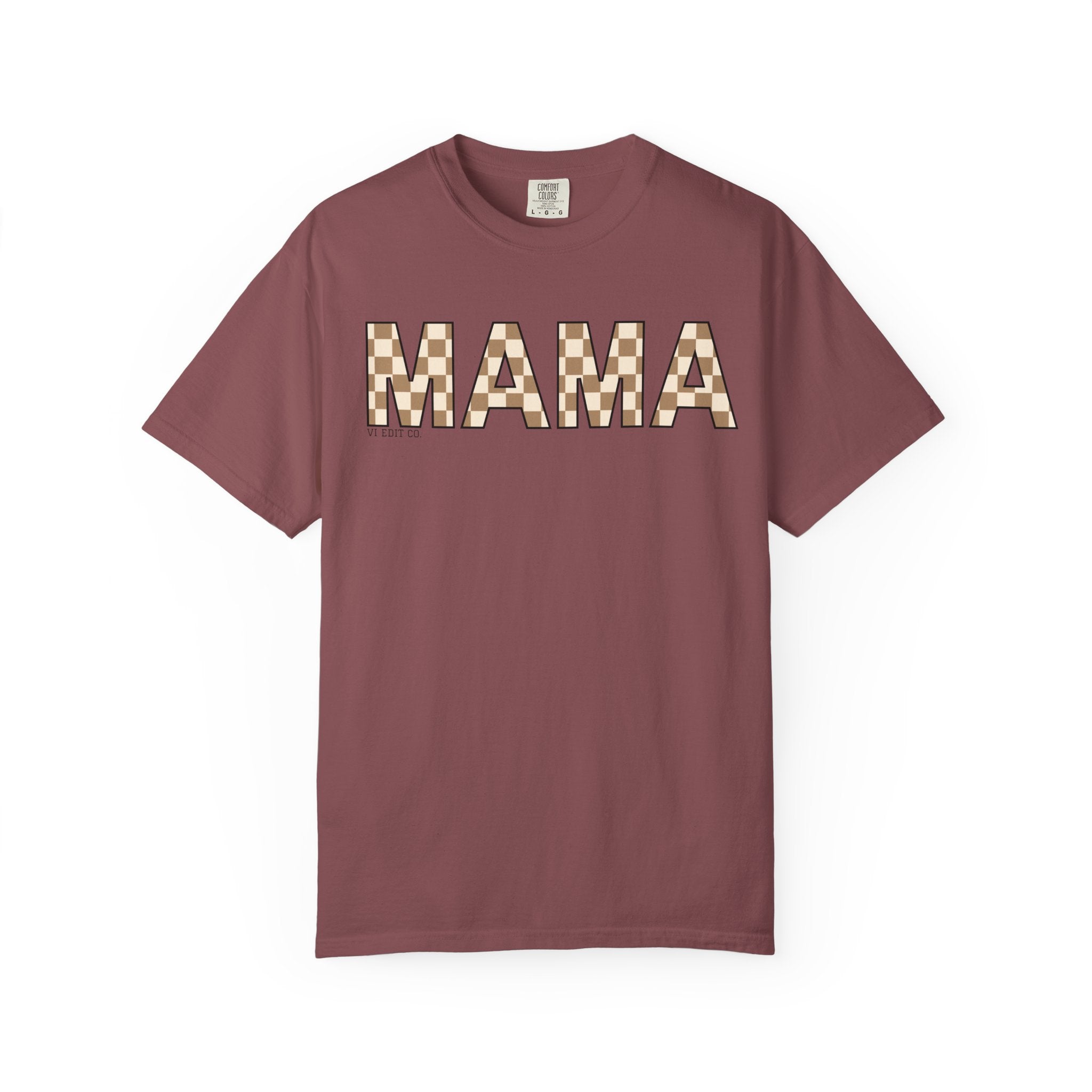 Mama Checkerboard T-Shirt | Mom Typography Tee, Neutral Plaid Letters