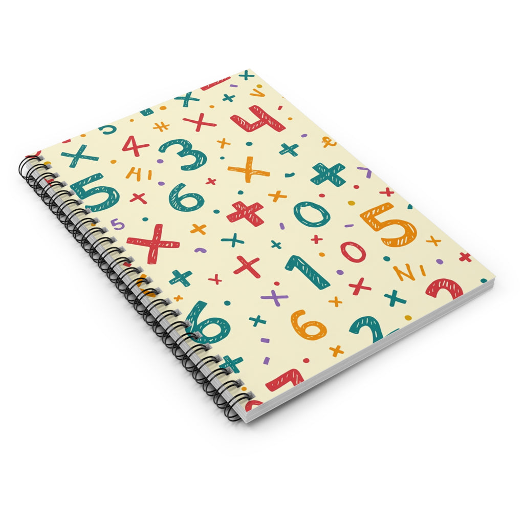 Math Pattern Spiral Notebook — Colorful Numbers & Symbols Ruled Journal for Students