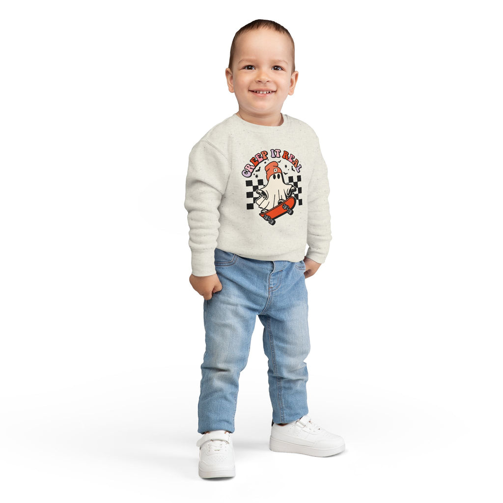 Toddler Sweatshirt — "Creep It Real" Skate Ghost Graphic Kids Pullover