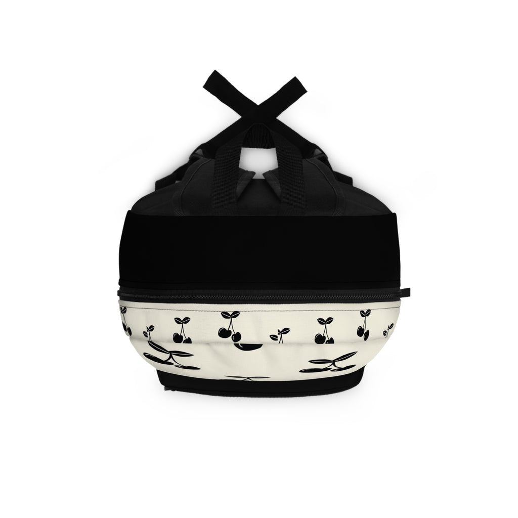 Vintage Black Cherry Pattern Backpack — Cute Retro Fruit Print School Bag