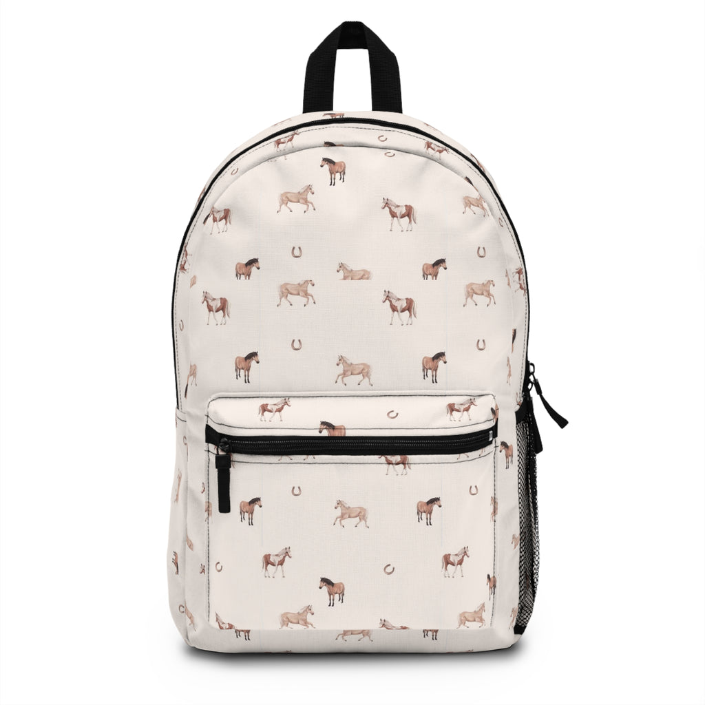 Cream Horse Pattern Backpack – Cute Equestrian Kids School Bag