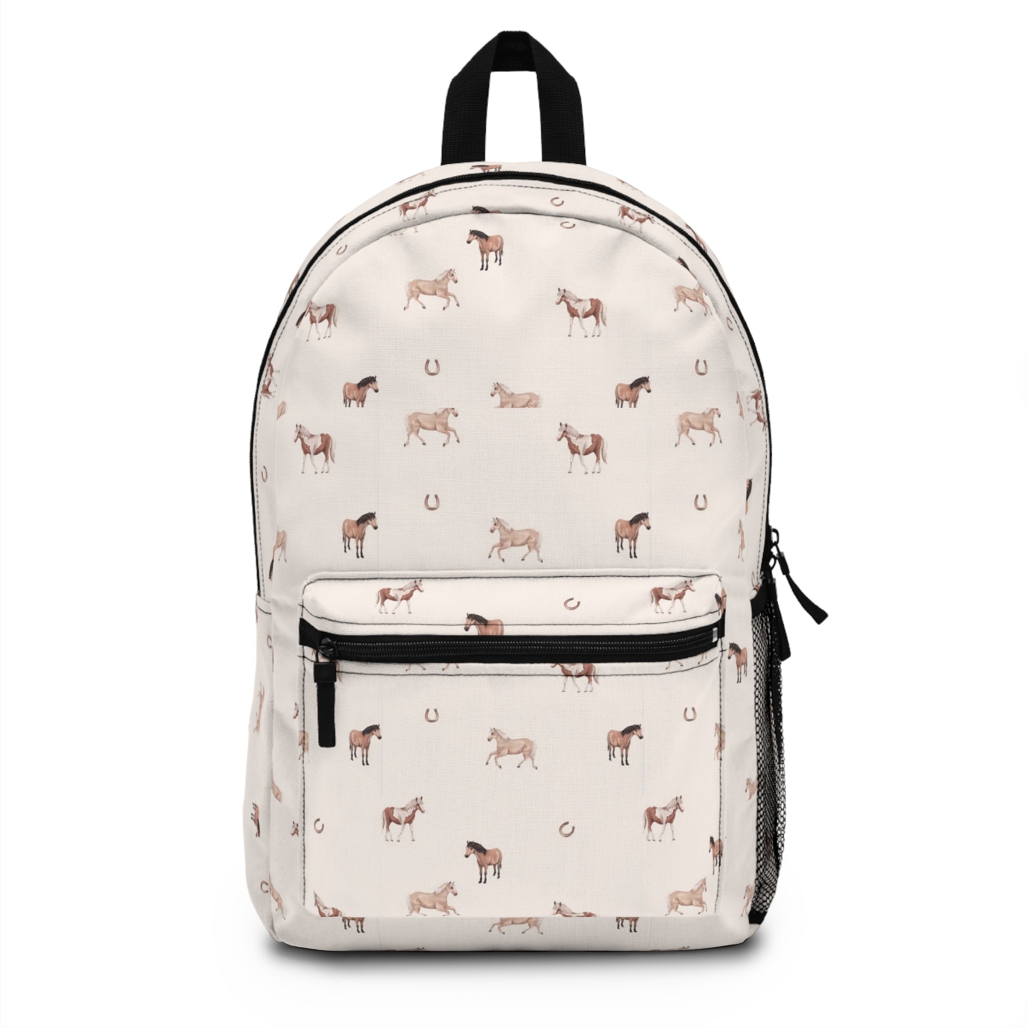Cream Horse Pattern Backpack – Cute Equestrian Kids School Bag