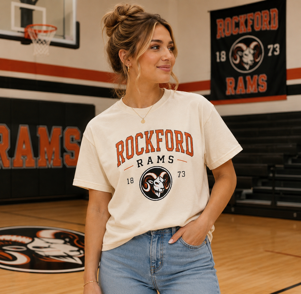 Rockford Rams Cropped Boxy Tee — Vintage Collegiate Logo Shirt